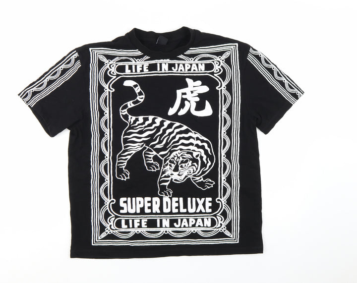 Bershka Men's Black Tiger Graphic T-Shirt Size L