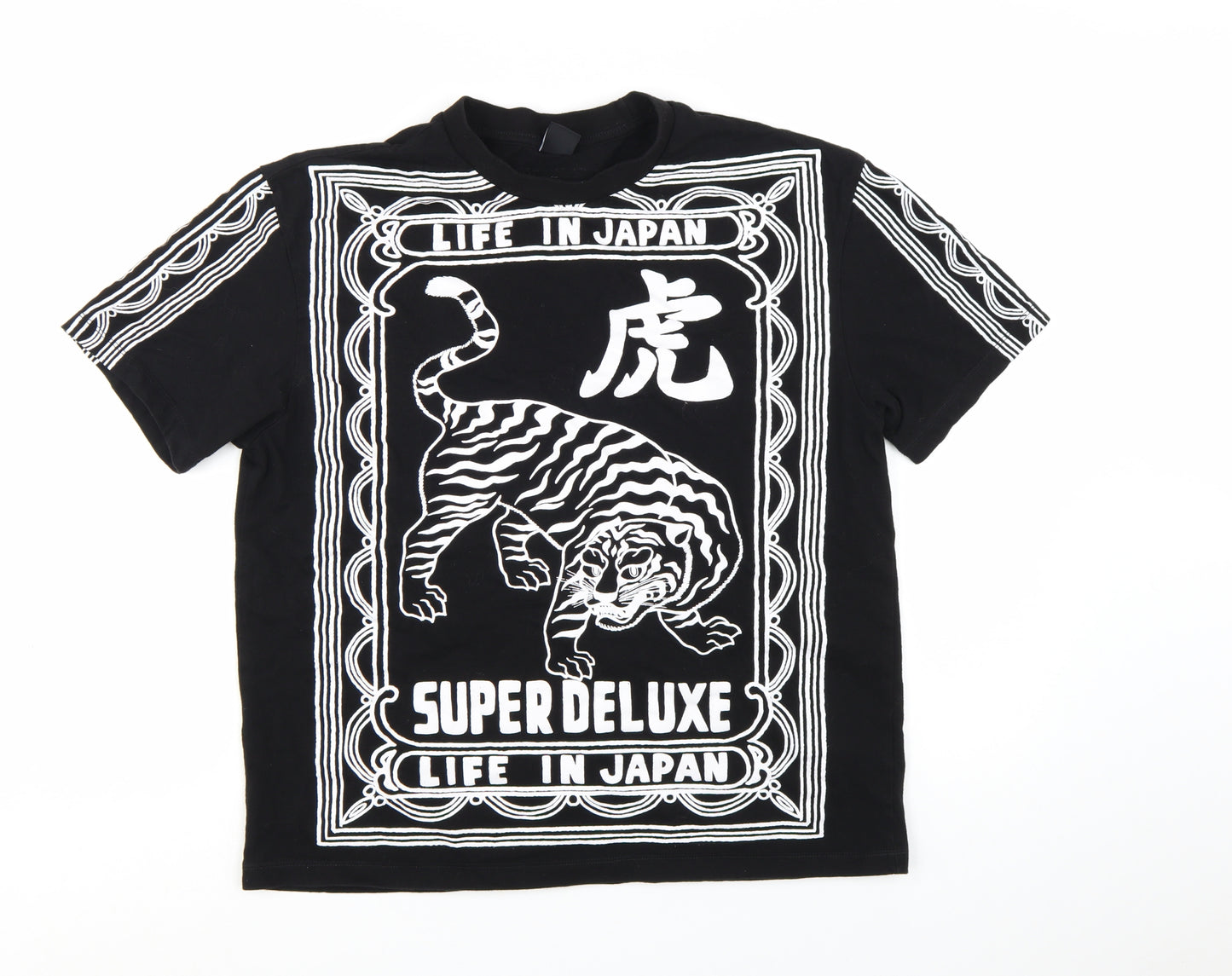 Bershka Men's Black Tiger Graphic T-Shirt Size L