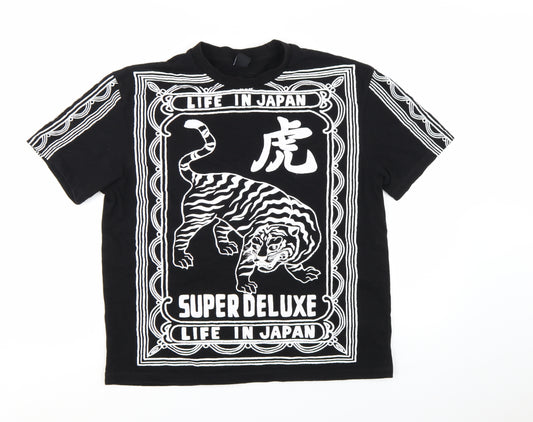 Bershka Men's Black Tiger Graphic T-Shirt Size L