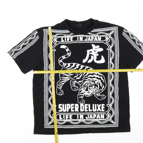 Bershka Men's Black Tiger Graphic T-Shirt Size L