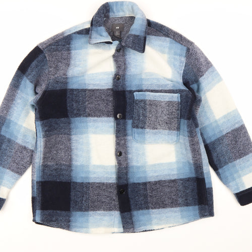 H&M Men’s Blue Checked Fleece Jacket Size M Regular Fit