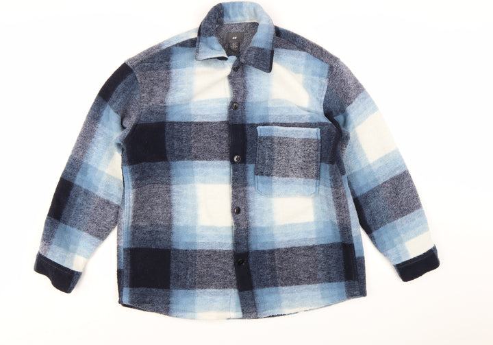 H&M Men’s Blue Checked Fleece Jacket Size M Regular Fit