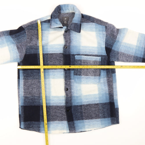 H&M Men’s Blue Checked Fleece Jacket Size M Regular Fit