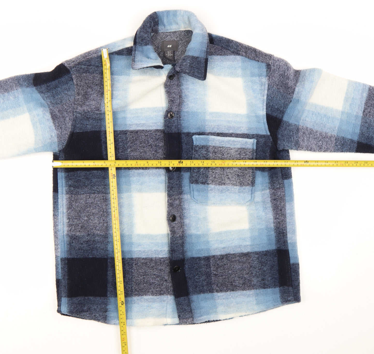 H&M Men’s Blue Checked Fleece Jacket Size M Regular Fit