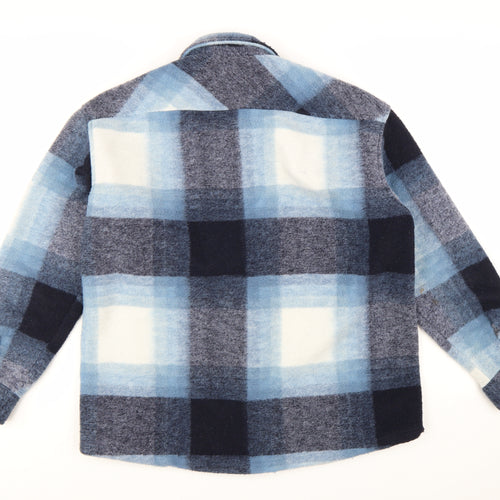 H&M Men’s Blue Checked Fleece Jacket Size M Regular Fit
