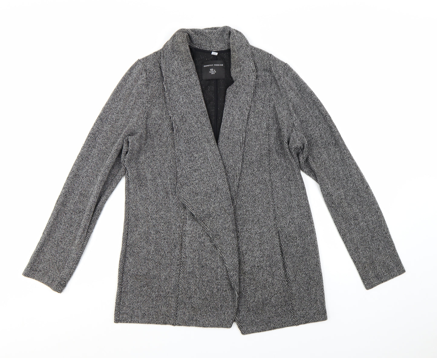Dorothy Perkins Women Grey Herringbone Tweed Shawl Blazer UK 10