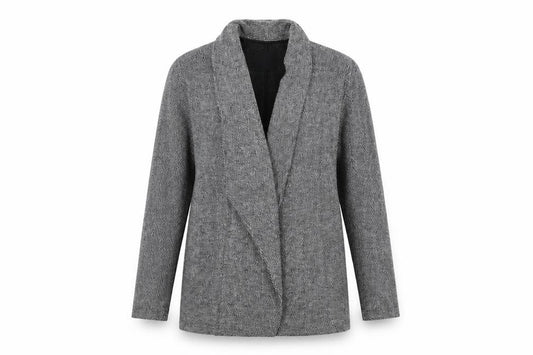 Dorothy Perkins Women Grey Herringbone Tweed Shawl Blazer UK 10