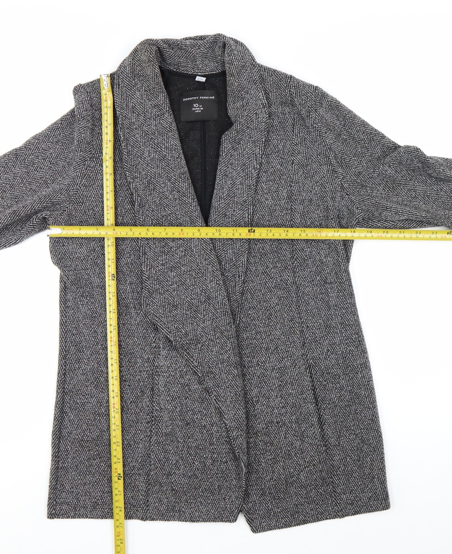 Dorothy Perkins Women Grey Herringbone Tweed Shawl Blazer UK 10