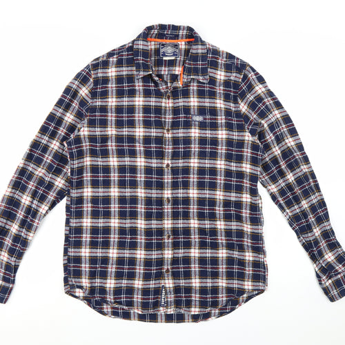 Superdry Men's Blue Flannel Plaid Long Sleeve Button-Up Shirt L