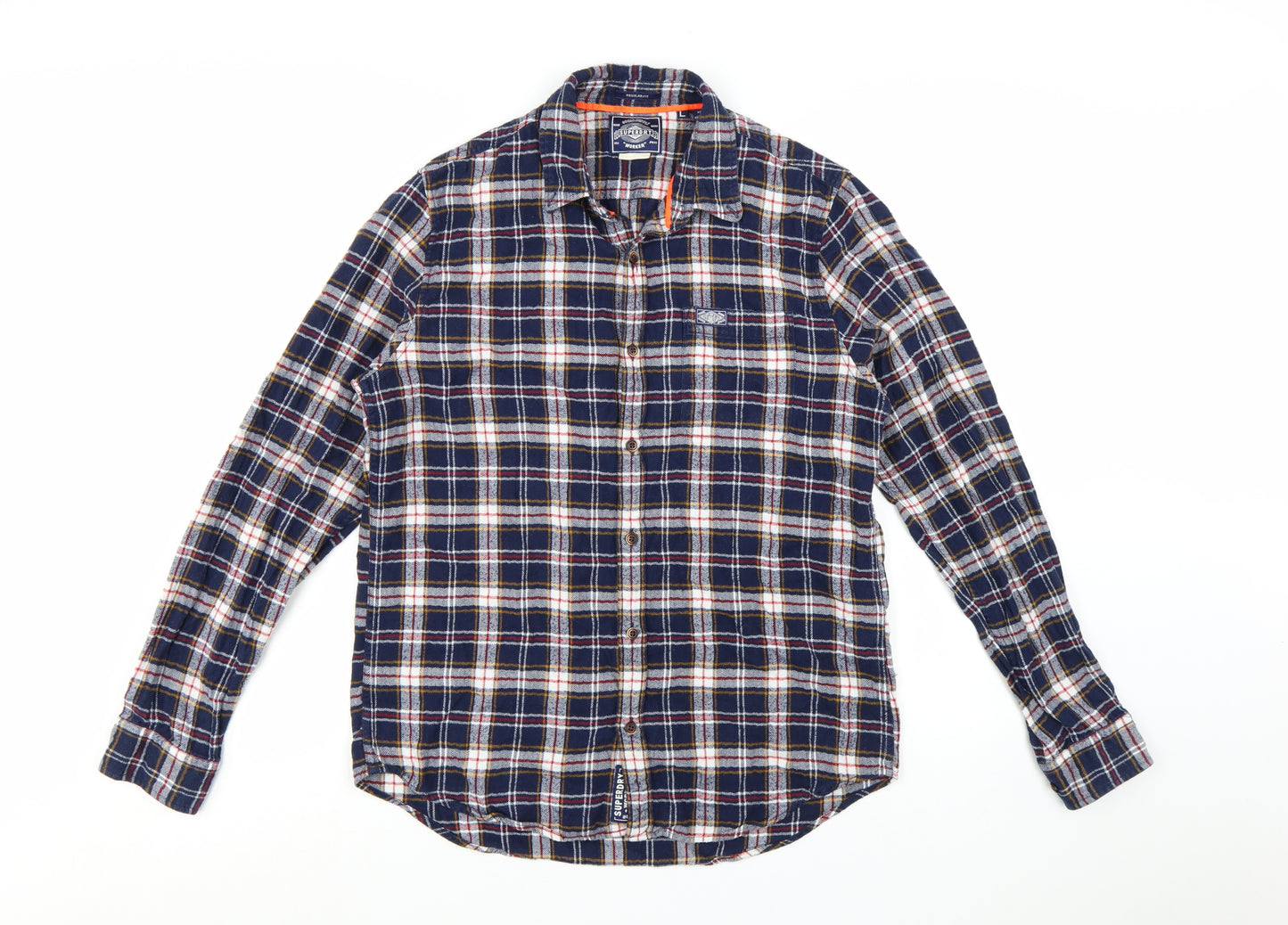 Superdry Men's Blue Flannel Plaid Long Sleeve Button-Up Shirt L