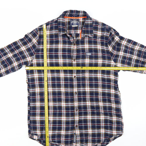 Superdry Men's Blue Flannel Plaid Long Sleeve Button-Up Shirt L