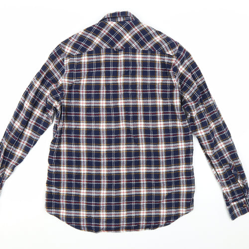 Superdry Men's Blue Flannel Plaid Long Sleeve Button-Up Shirt L