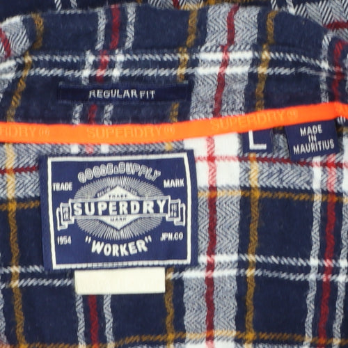 Superdry Men's Blue Flannel Plaid Long Sleeve Button-Up Shirt L