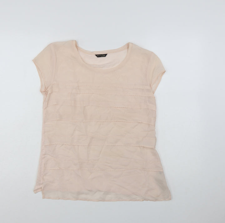 Massimo Dutti Women Beige Linen Short Sleeve Basic T-Shirt L