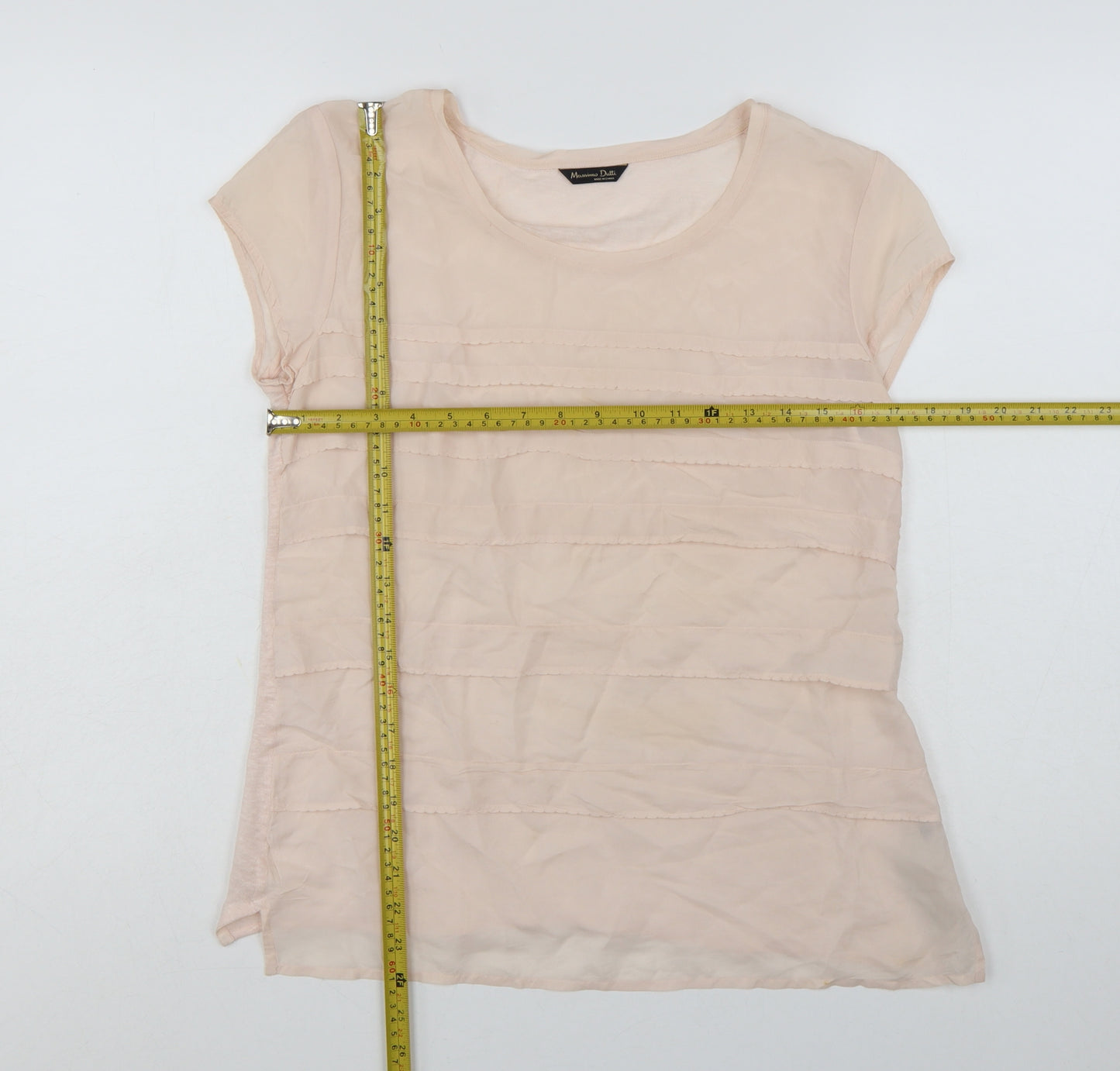 Massimo Dutti Women Beige Linen Short Sleeve Basic T-Shirt L