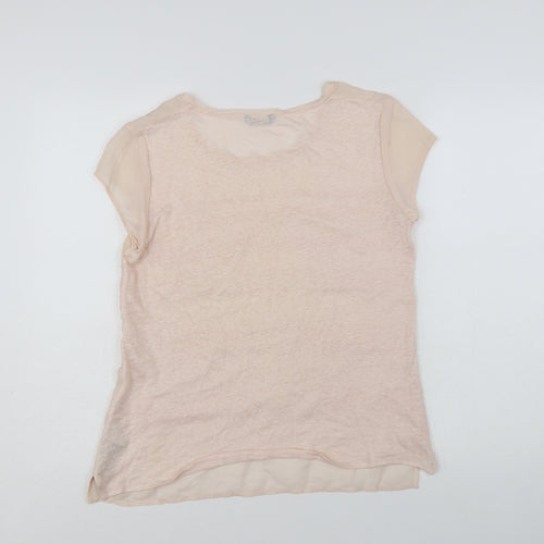 Massimo Dutti Women Beige Linen Short Sleeve Basic T-Shirt L