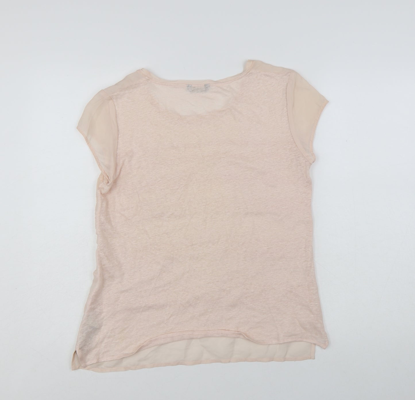 Massimo Dutti Women Beige Linen Short Sleeve Basic T-Shirt L