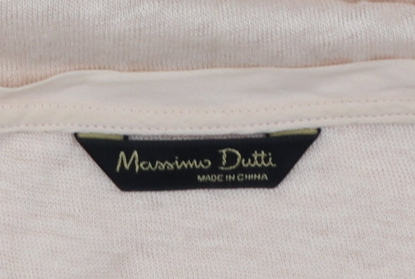 Massimo Dutti Women Beige Linen Short Sleeve Basic T-Shirt L