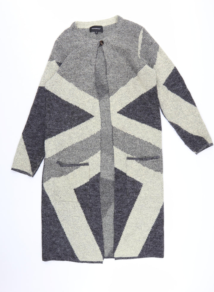 Anonymous Women Grey Geometric Knit Open Cardigan M