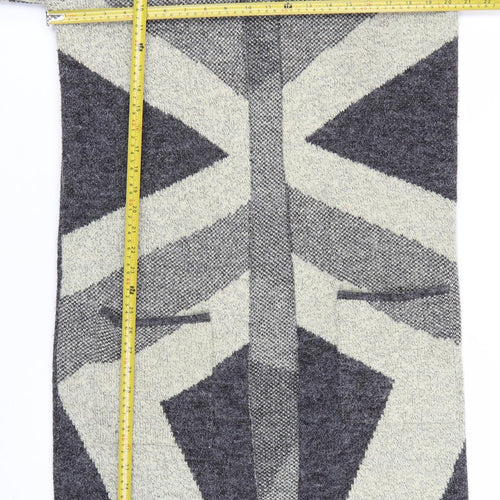 Anonymous Women Grey Geometric Knit Open Cardigan M