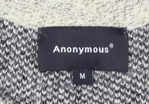Anonymous Women Grey Geometric Knit Open Cardigan M