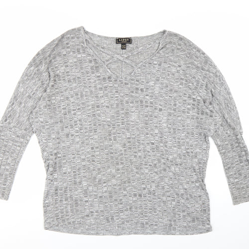 Lipsy Women Grey Long Sleeve V-Neck Jersey Top Size 12