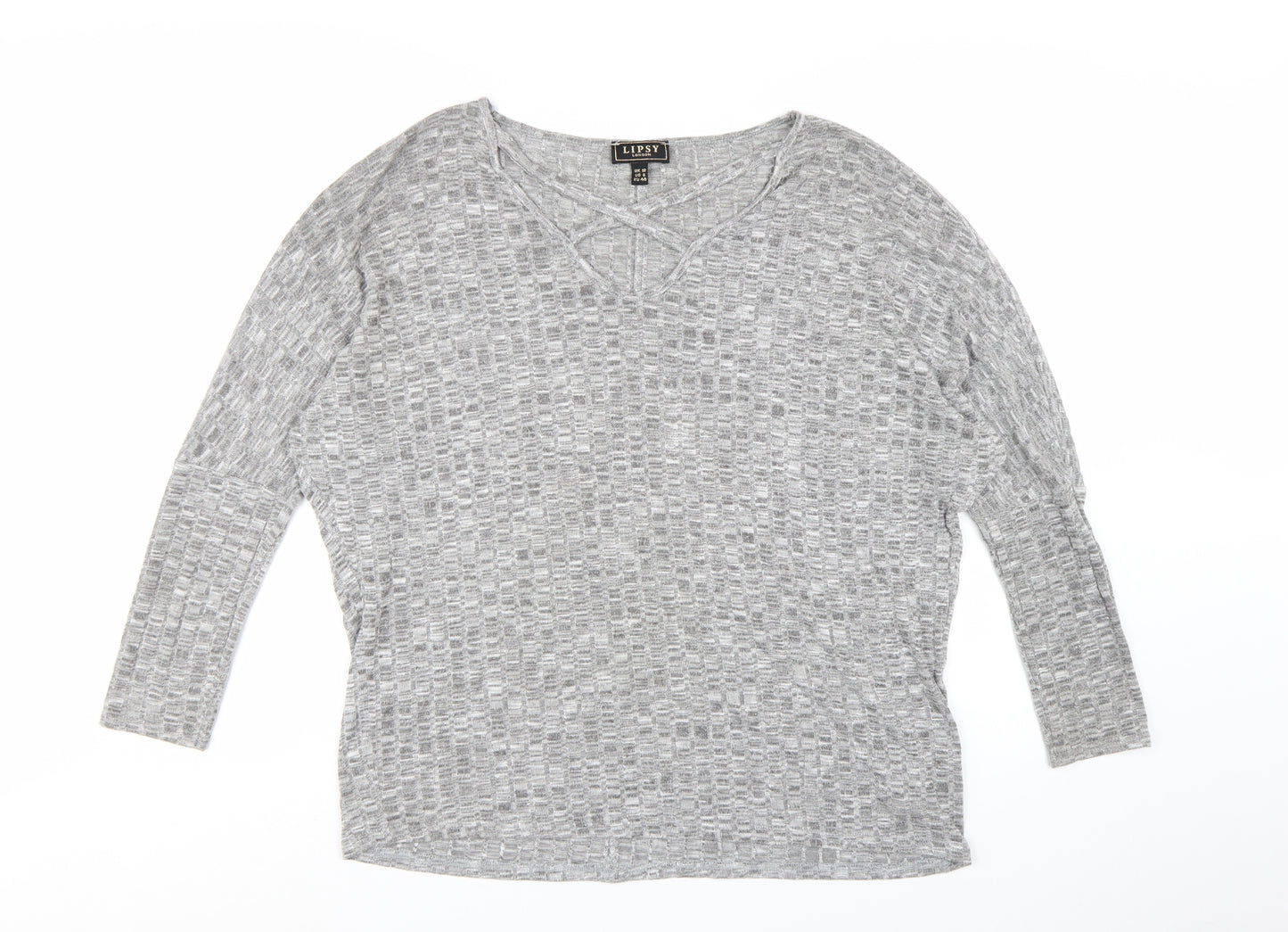 Lipsy Women Grey Long Sleeve V-Neck Jersey Top Size 12