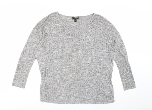 Lipsy Women Grey Long Sleeve V-Neck Jersey Top Size 12