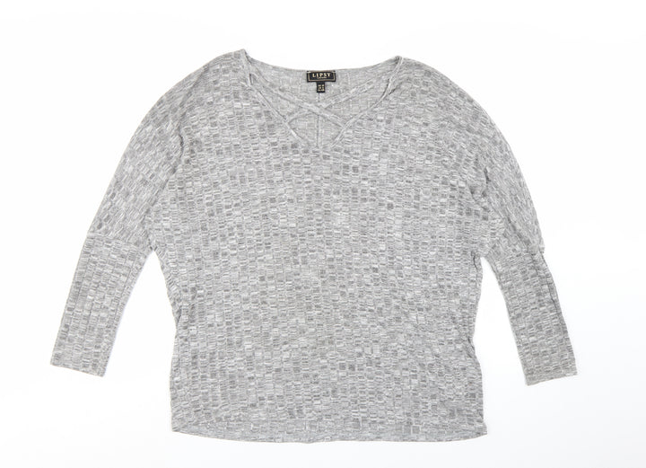 Lipsy Women Grey Long Sleeve V-Neck Jersey Top Size 12