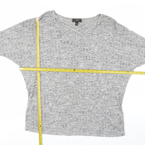 Lipsy Women Grey Long Sleeve V-Neck Jersey Top Size 12