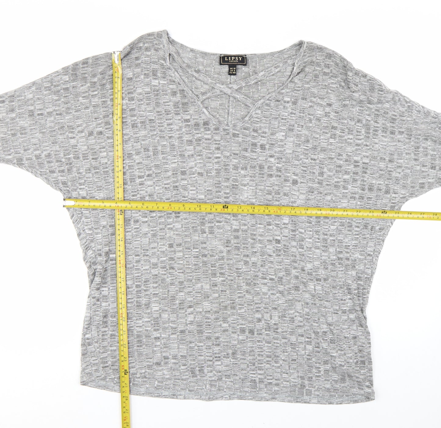 Lipsy Women Grey Long Sleeve V-Neck Jersey Top Size 12