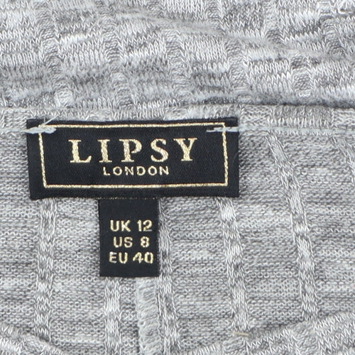 Lipsy Women Grey Long Sleeve V-Neck Jersey Top Size 12