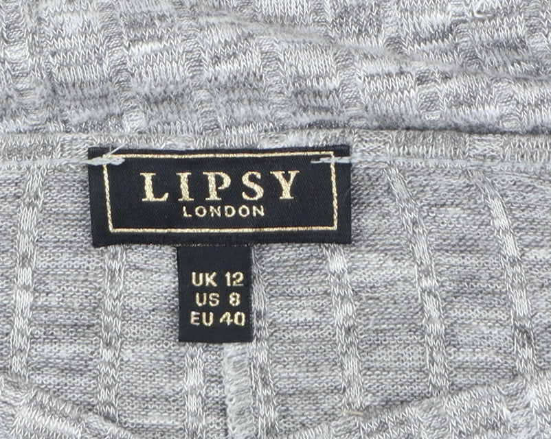 Lipsy Women Grey Long Sleeve V-Neck Jersey Top Size 12