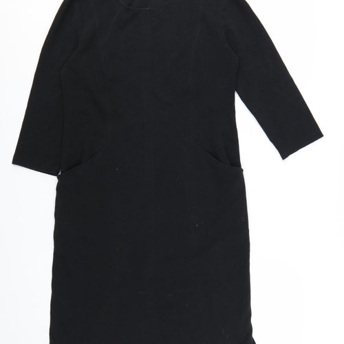 Boden Women Black Shift Dress Size 12L 3/4 Sleeve Knee Length Workwear