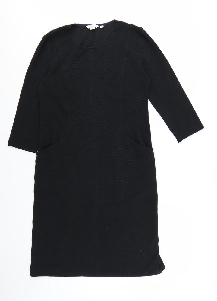 Boden Women Black Shift Dress Size 12L 3/4 Sleeve Knee Length Workwear
