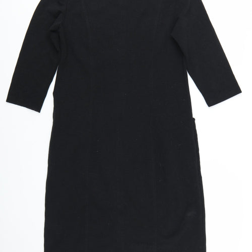 Boden Women Black Shift Dress Size 12L 3/4 Sleeve Knee Length Workwear