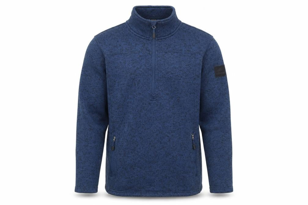 Front view of möberg Men's Blue Fleece 1/4 Zip Pullover Sweatshirt, size L