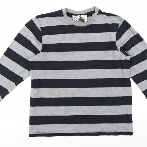 Motolegends Men's Grey Black Striped Cotton Pullover Sweatshirt M