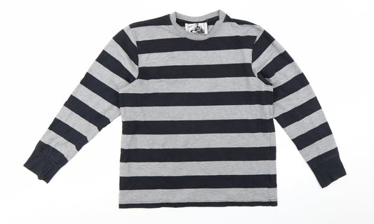 Motolegends Men's Grey Black Striped Cotton Pullover Sweatshirt M