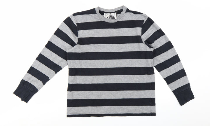 Motolegends Men's Grey Black Striped Cotton Pullover Sweatshirt M