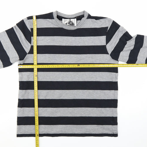Motolegends Men's Grey Black Striped Cotton Pullover Sweatshirt M