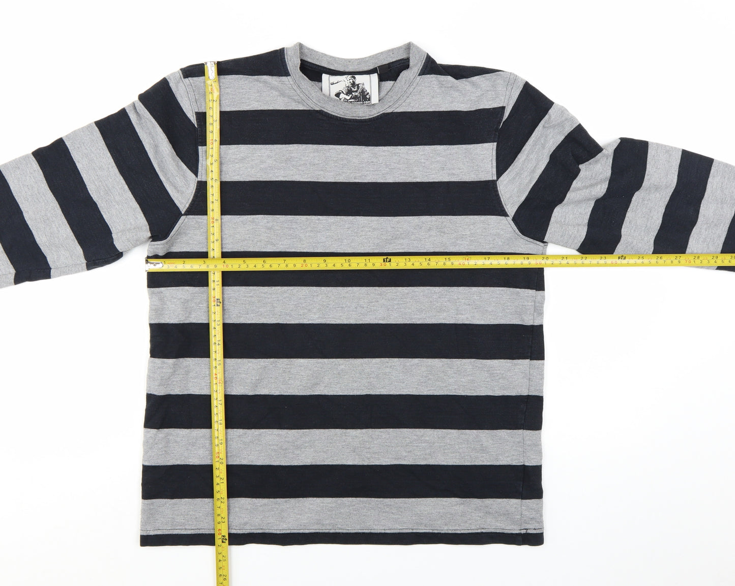 Motolegends Men's Grey Black Striped Cotton Pullover Sweatshirt M