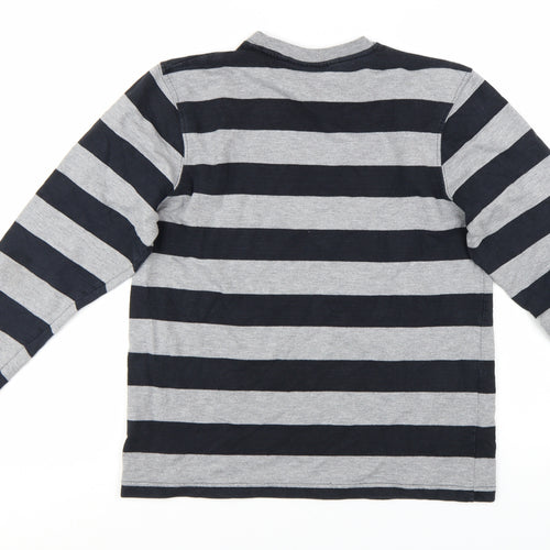 Motolegends Men's Grey Black Striped Cotton Pullover Sweatshirt M