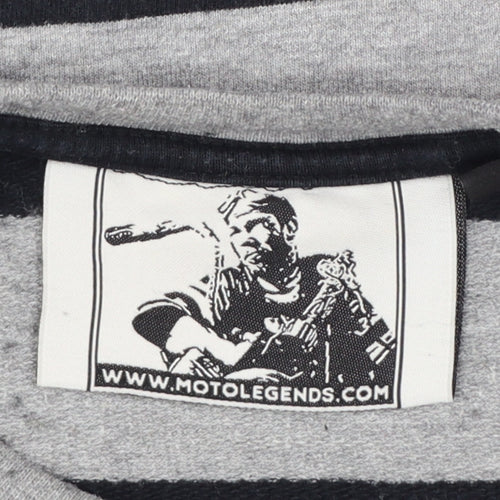 Motolegends Men's Grey Black Striped Cotton Pullover Sweatshirt M