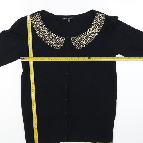 Laura Ashley Women's Black Beaded Collar 3/4 Sleeve Cardigan Size 14