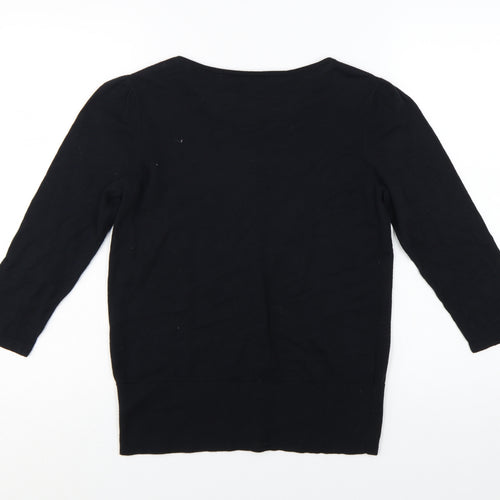 Laura Ashley Women's Black Beaded Collar 3/4 Sleeve Cardigan Size 14