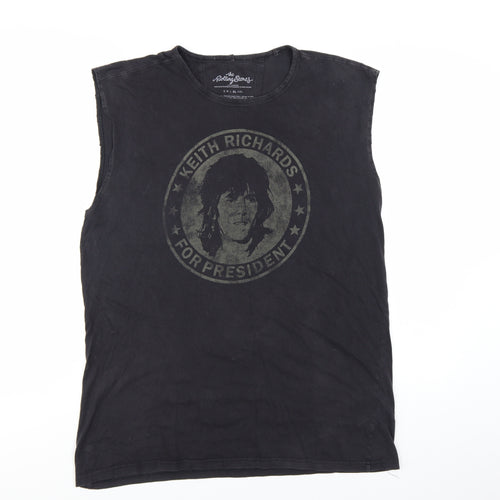 The Rolling Stones Men's Black Sleeveless Graphic T-Shirt XL Cotton Rock Theme