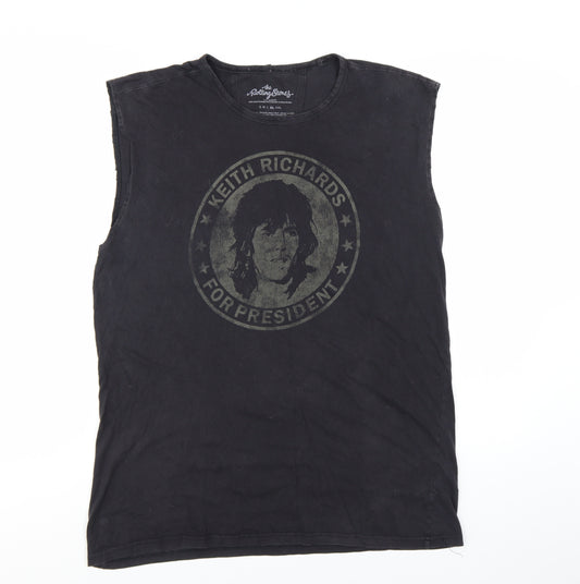 The Rolling Stones Men's Black Sleeveless Graphic T-Shirt XL Cotton Rock Theme