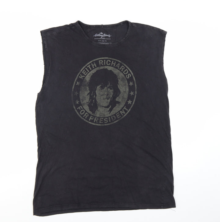 The Rolling Stones Men's Black Sleeveless Graphic T-Shirt XL Cotton Rock Theme