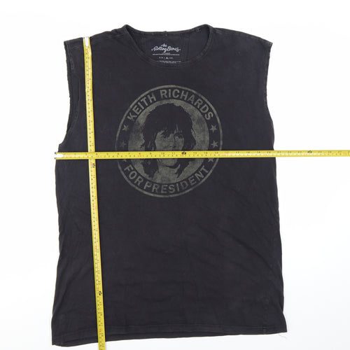 The Rolling Stones Men's Black Sleeveless Graphic T-Shirt XL Cotton Rock Theme